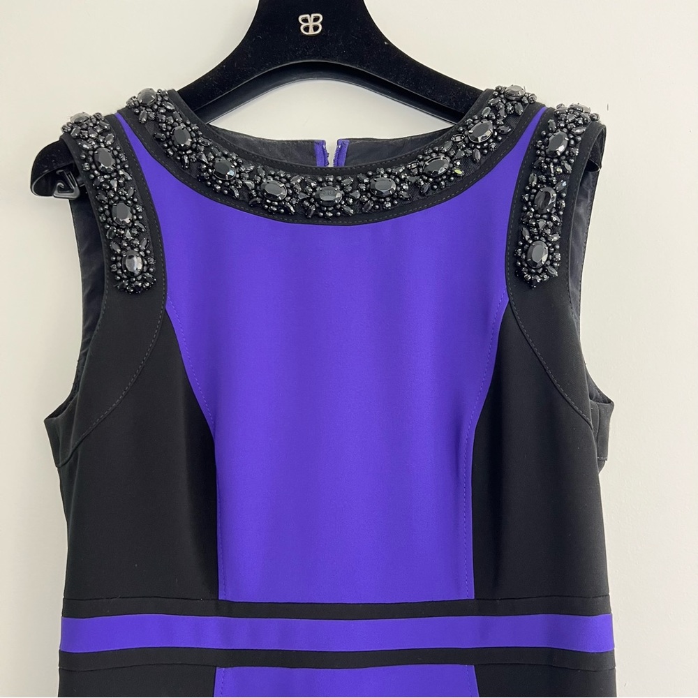 BASLER Black Purple Beaded Embellished Cap Sleeves Cocktail Formal Dress Sz 38